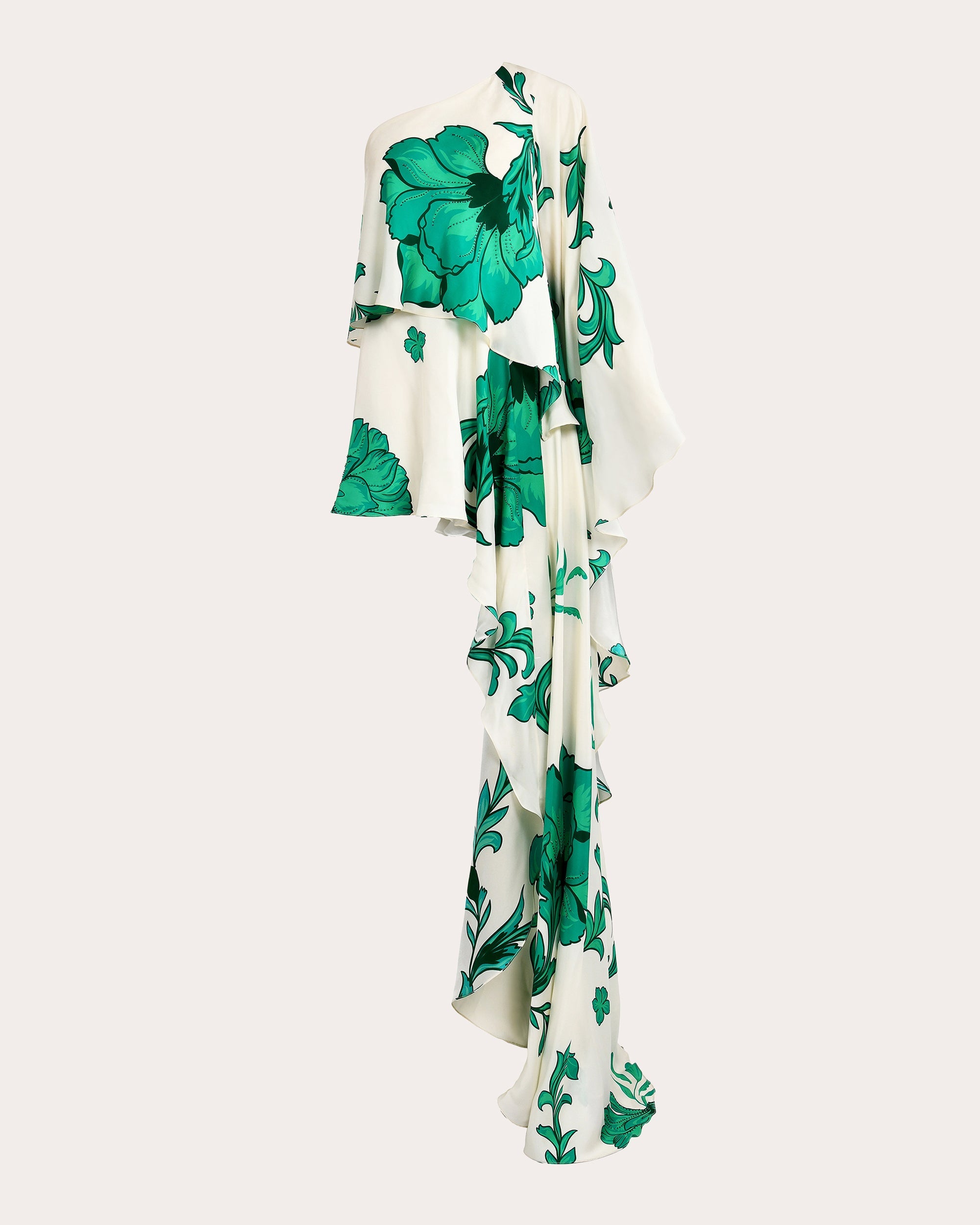 Kalos Embellished Silk Asymmetric Cape Mini Dress