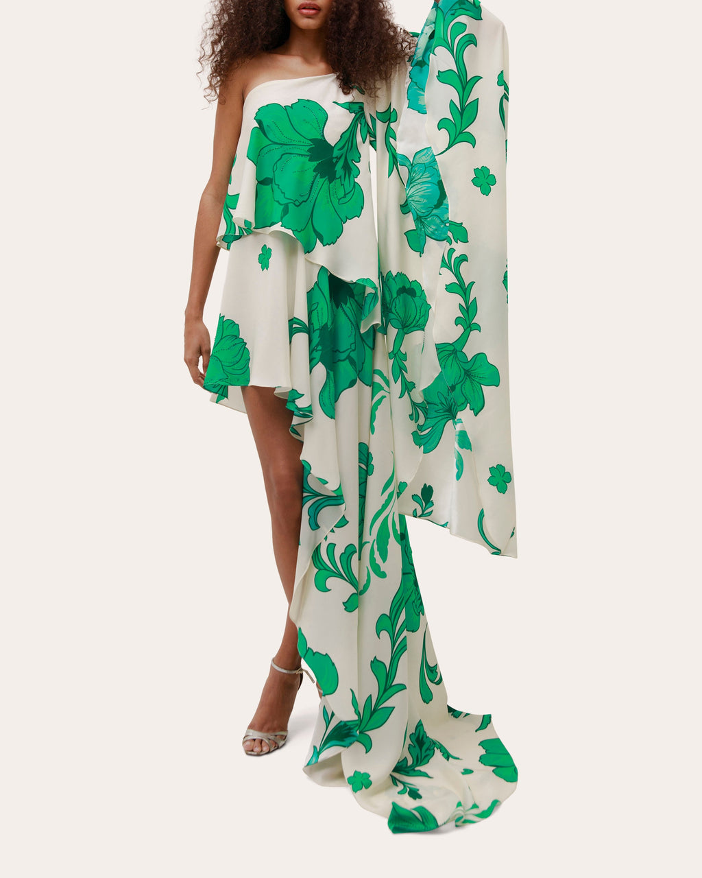 Kalos Embellished Silk Asymmetric Cape Mini Dress