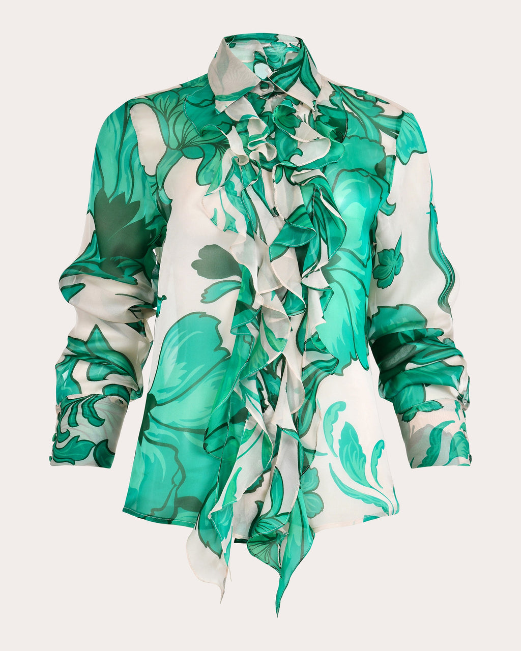 Oak Floral Silk Organza Ruffle Blouse