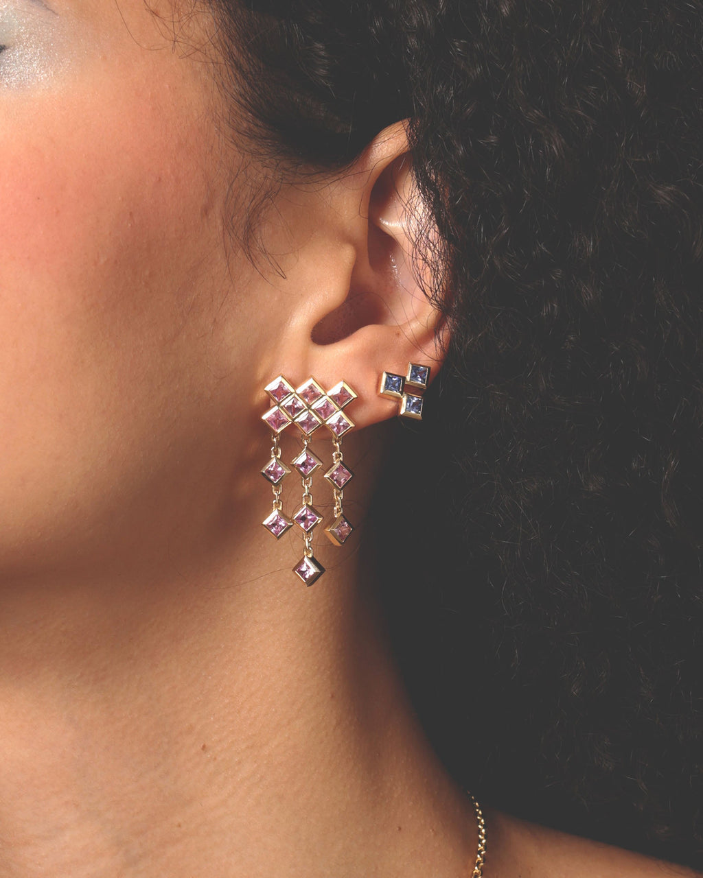 Sapphire & 18k Gold Flash Stud Earrings