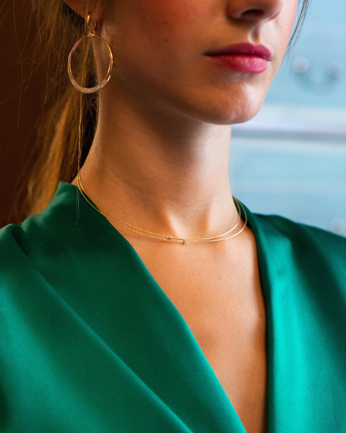 Diamond & 18k Gold Wire Necklace