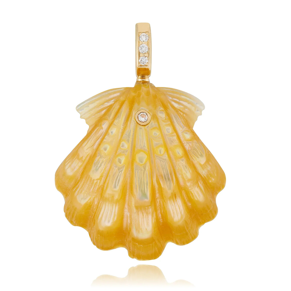 Golden Mother of Pearl Scallop Shell with Diamond