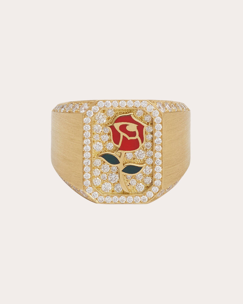Diamond & 18k Gold Rose Antique Signet Ring