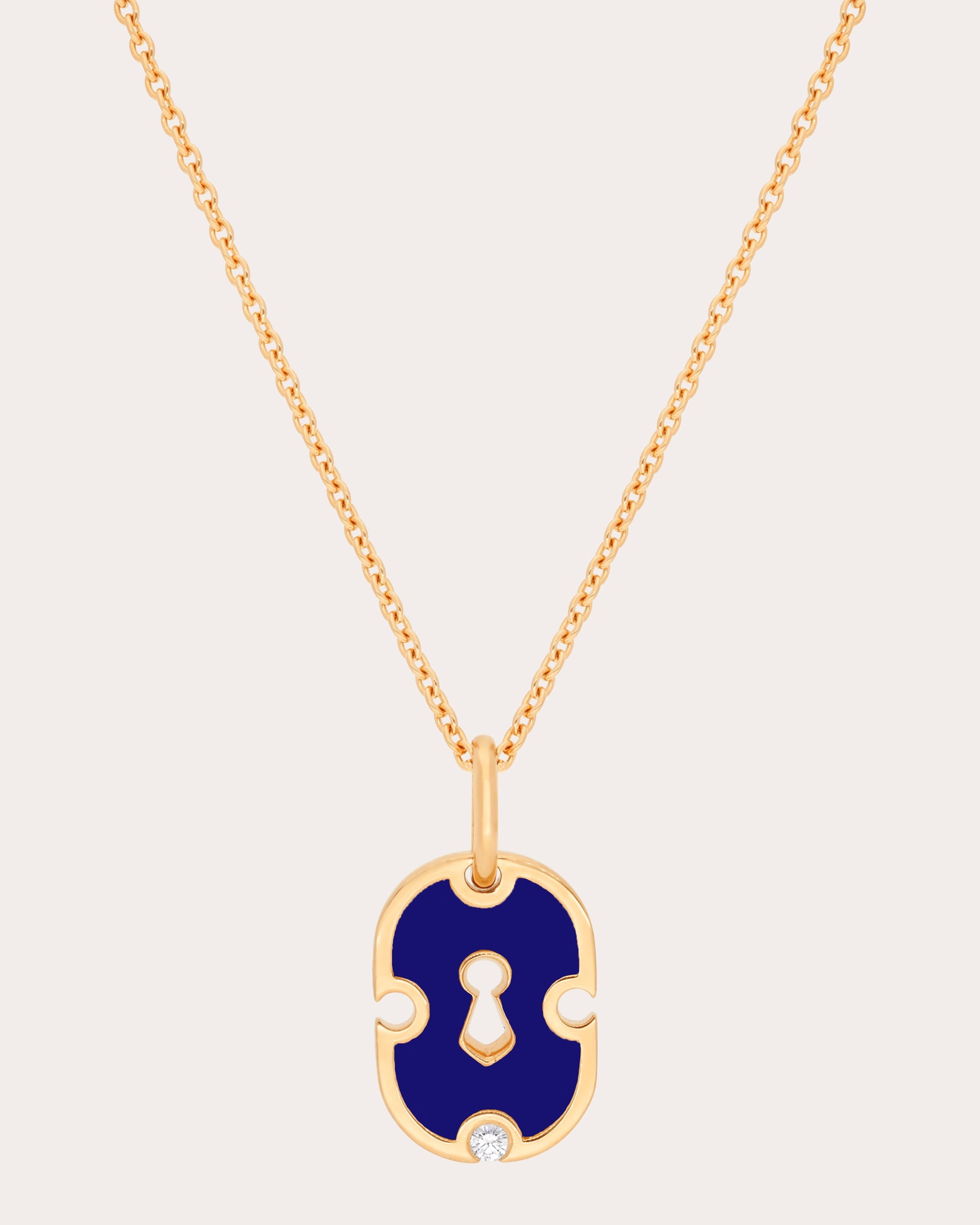 Blue Ceramic & Diamond Unlock Pendant Necklace