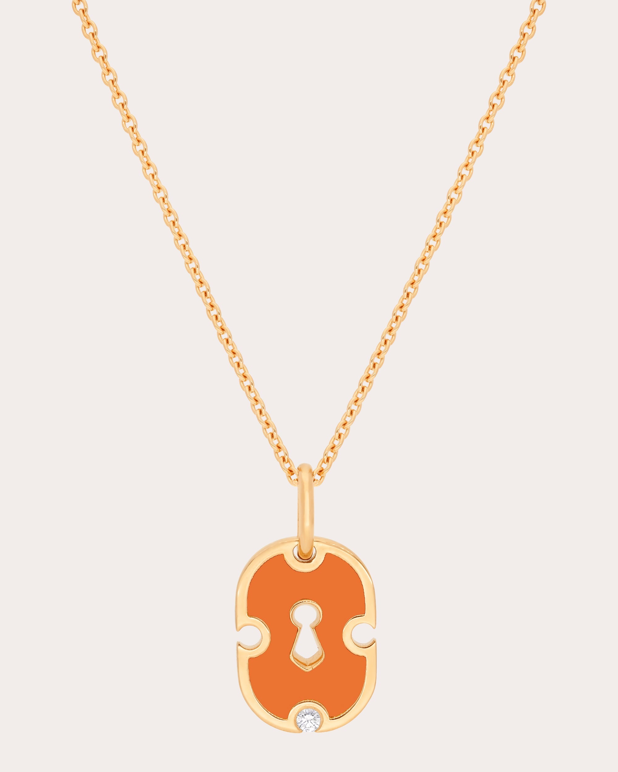 Orange Ceramic & Diamond Unlock Pendant Necklace