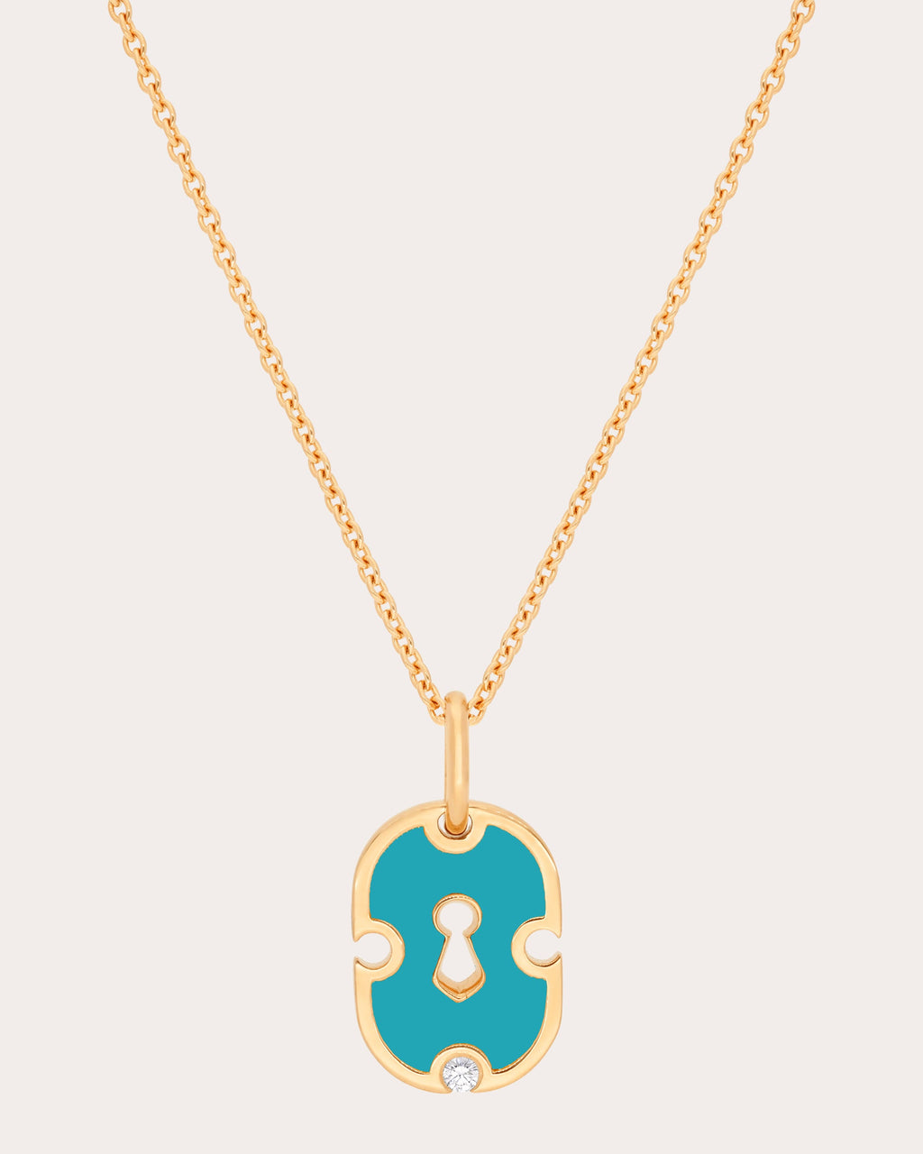Cyan Ceramic & Diamond Unlock Pendant Necklace