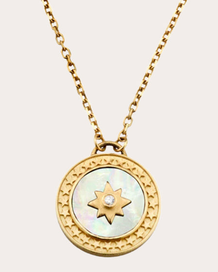 Diamond & Mother of Pearl Celestial Star Pendant Necklace