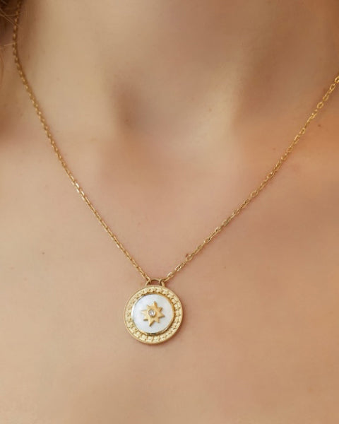Diamond & Mother of Pearl Celestial Star Pendant Necklace