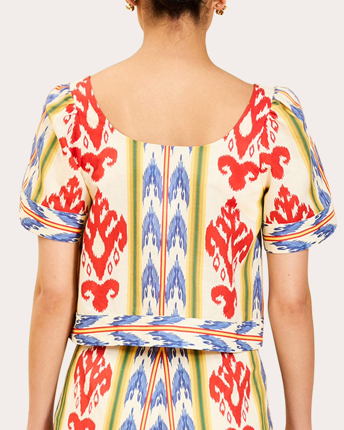 Maldives Ikat Puff-Sleeve Crop Top