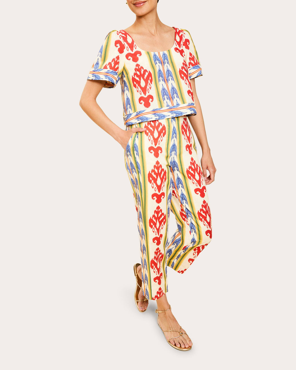 Maldives Ikat Puff-Sleeve Crop Top