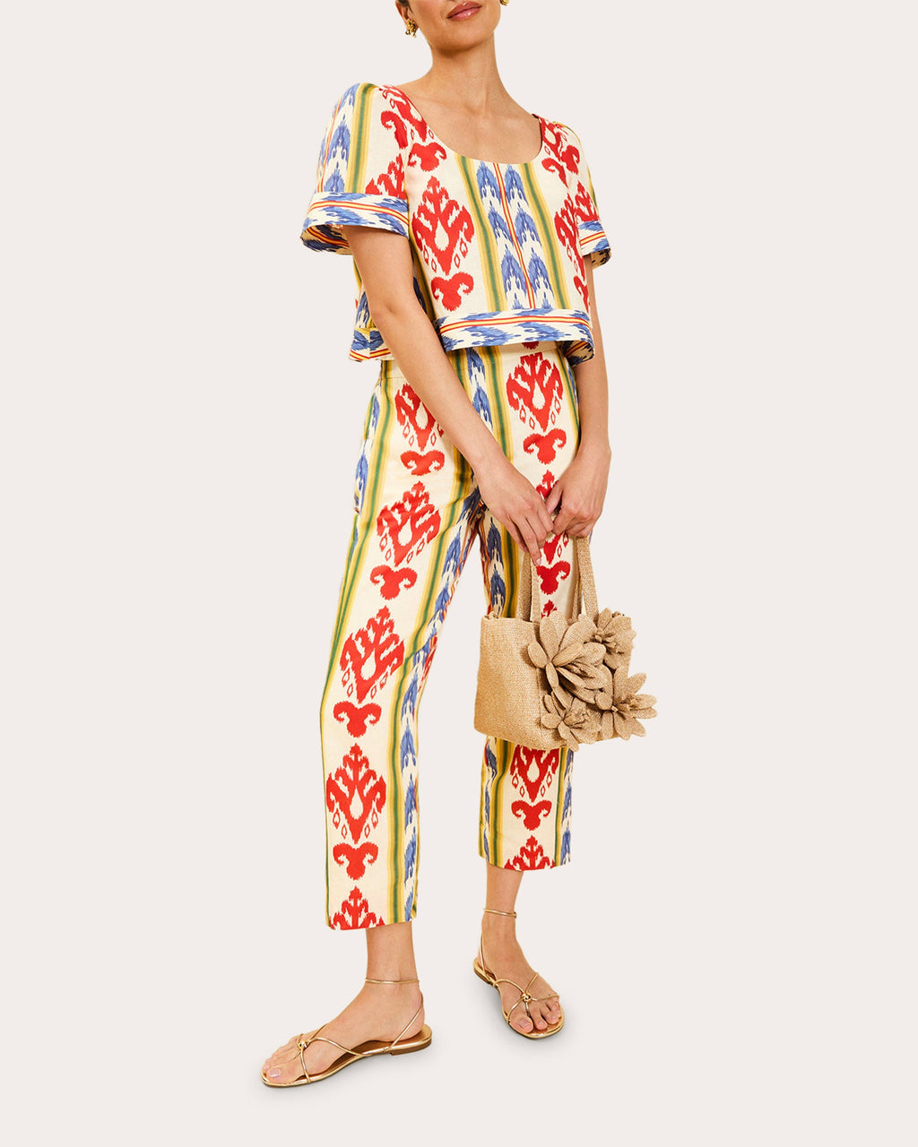 Maldives Ikat Puff-Sleeve Crop Top
