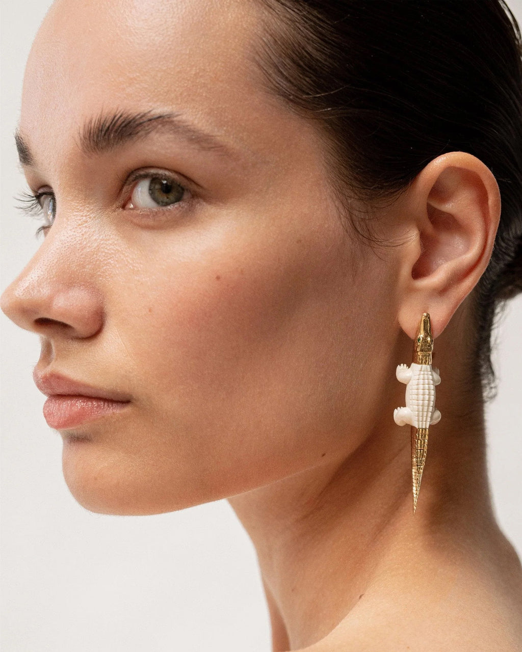 Alligator Bite Large 18K Gold Carved Mammoth Single Earring