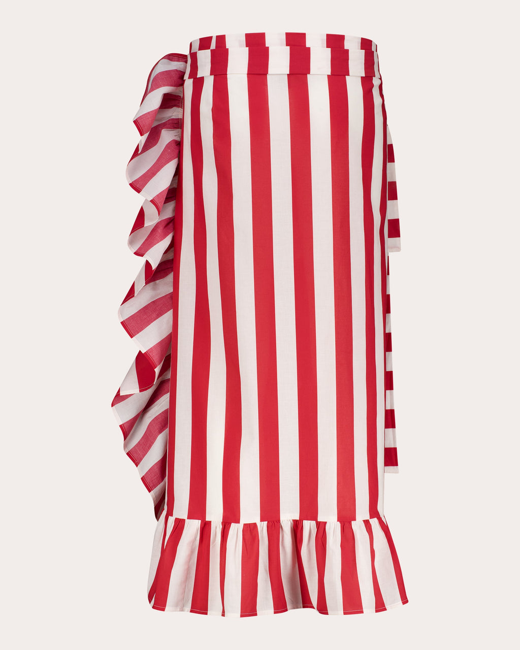 Marla Stripe Cotton Ruffle Midi Wrap Skirt