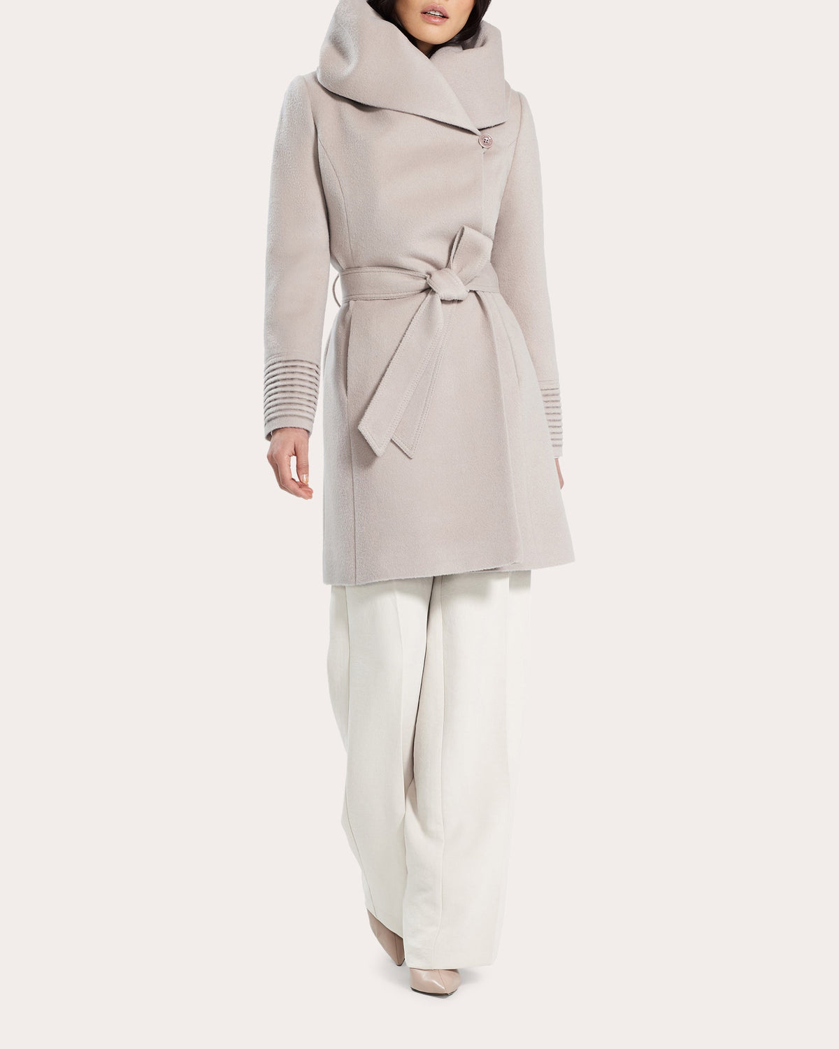 Alpaca Wool Mid-Length Hooded Wrap Coat