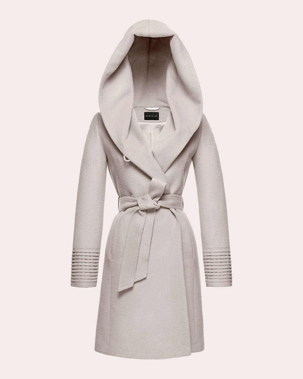 Alpaca Wool Mid-Length Hooded Wrap Coat