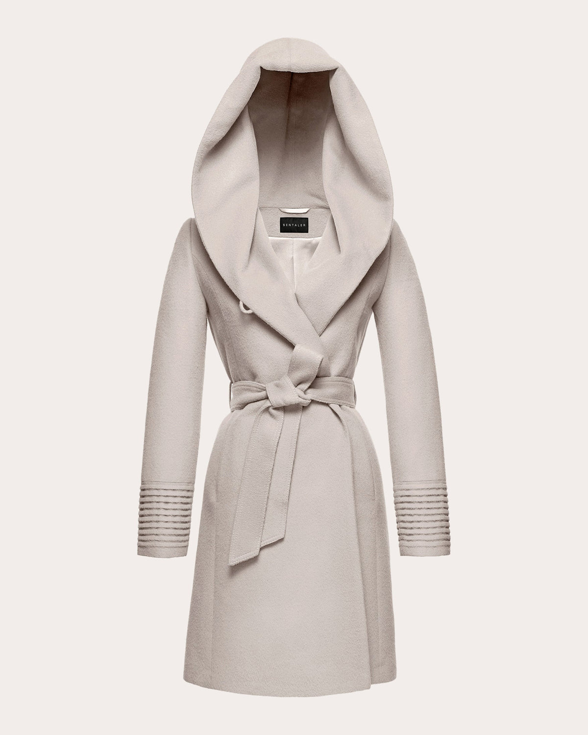 Alpaca Wool Mid-Length Hooded Wrap Coat
