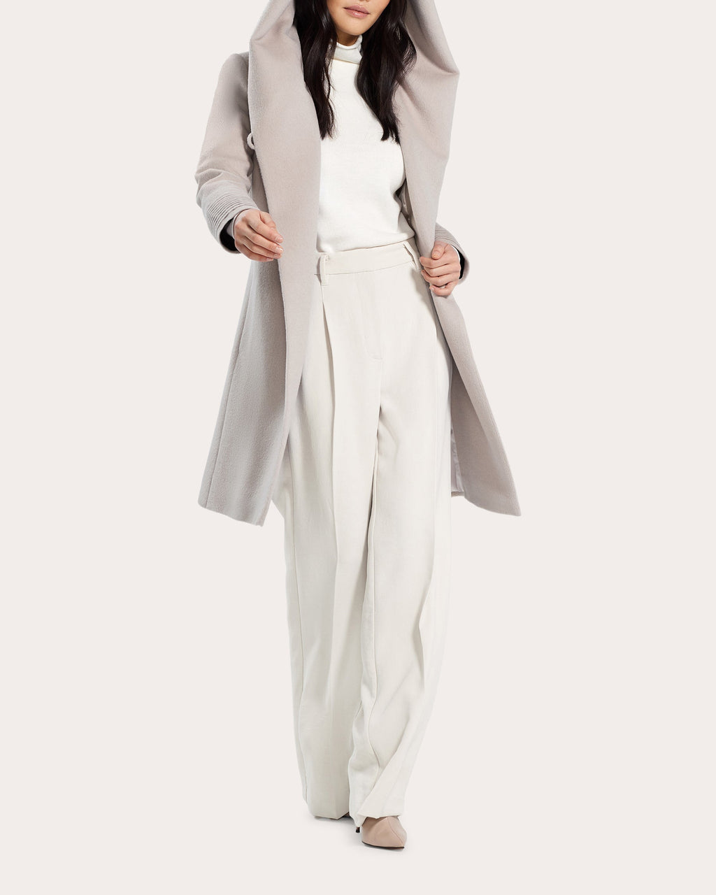 Alpaca Wool Mid-Length Hooded Wrap Coat