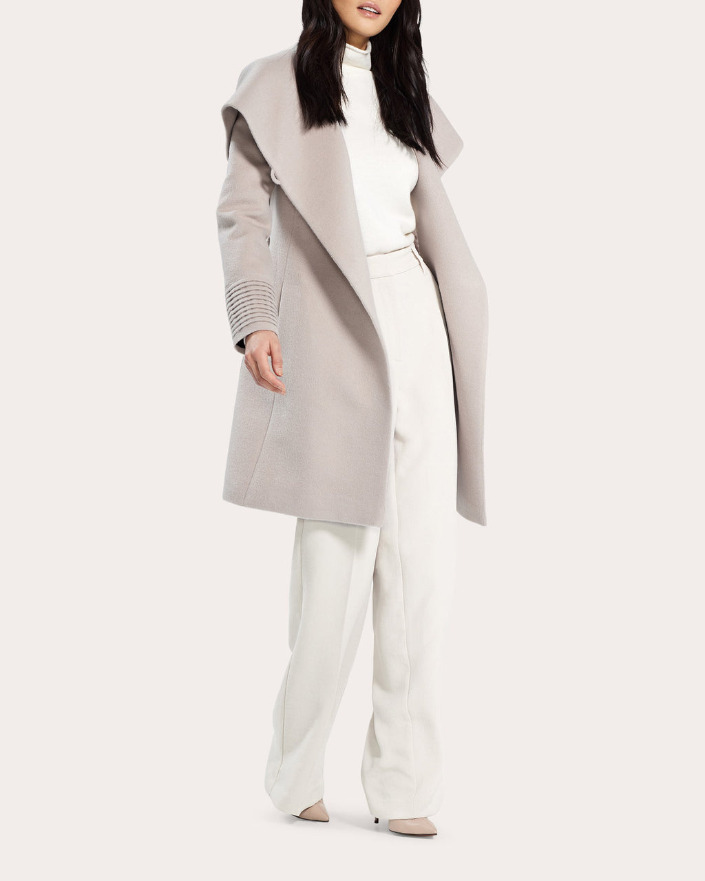 Alpaca Wool Mid-Length Hooded Wrap Coat