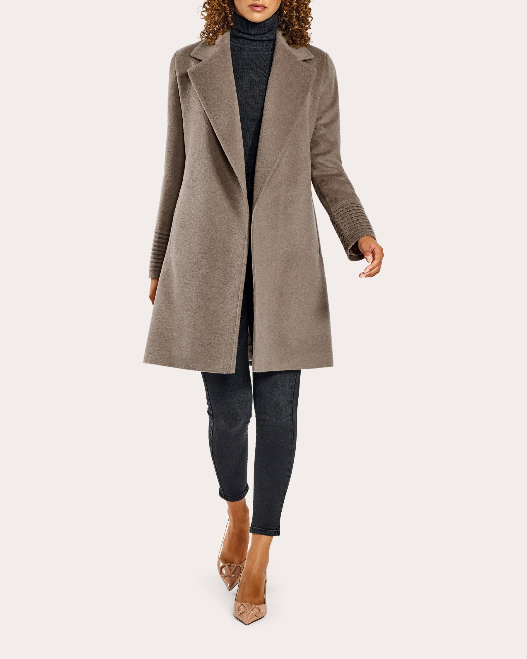 Notched-Collar Midi Wrap Coat