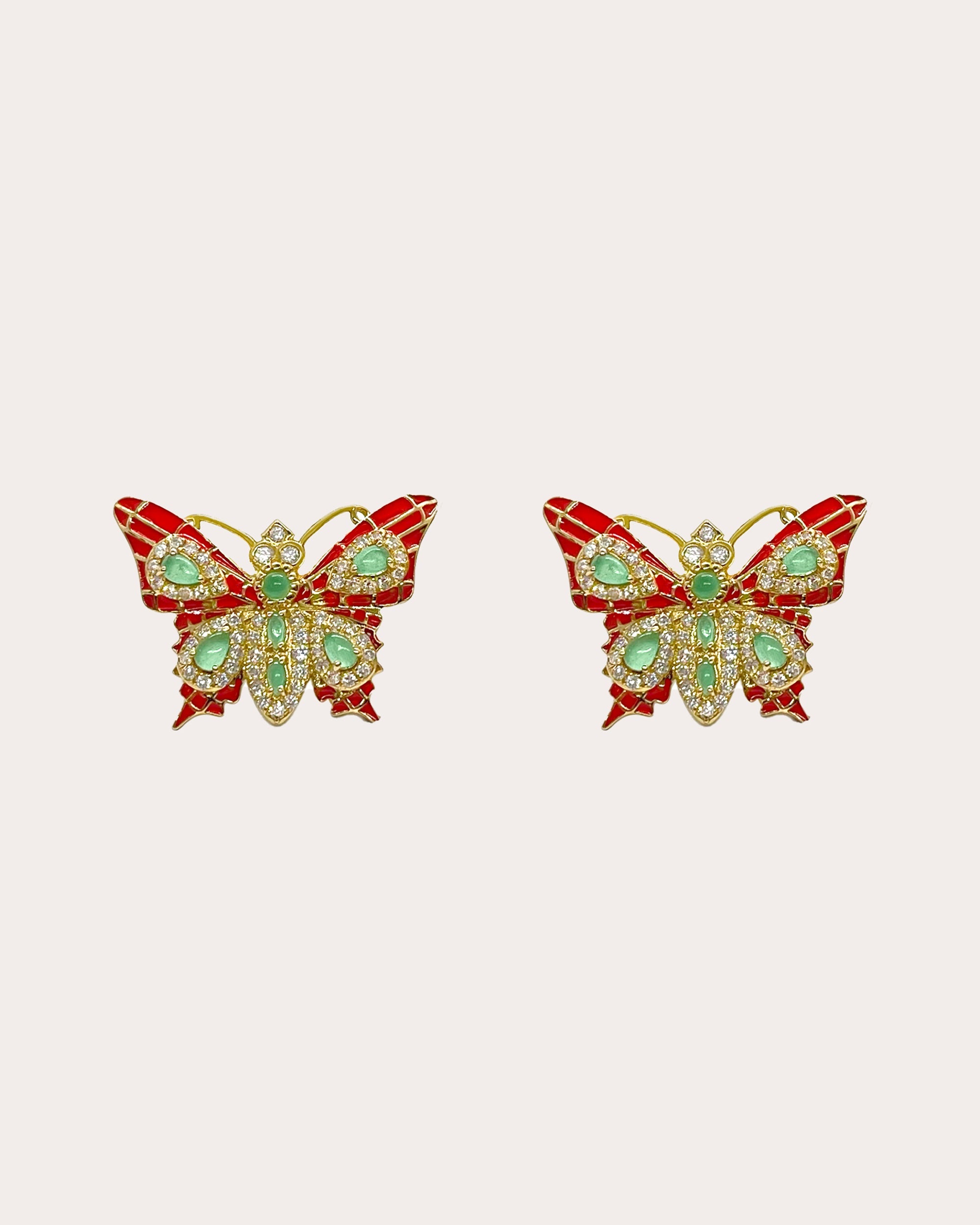 Green Jade & Diamond Mini Butterfly Iris Stud Earrings