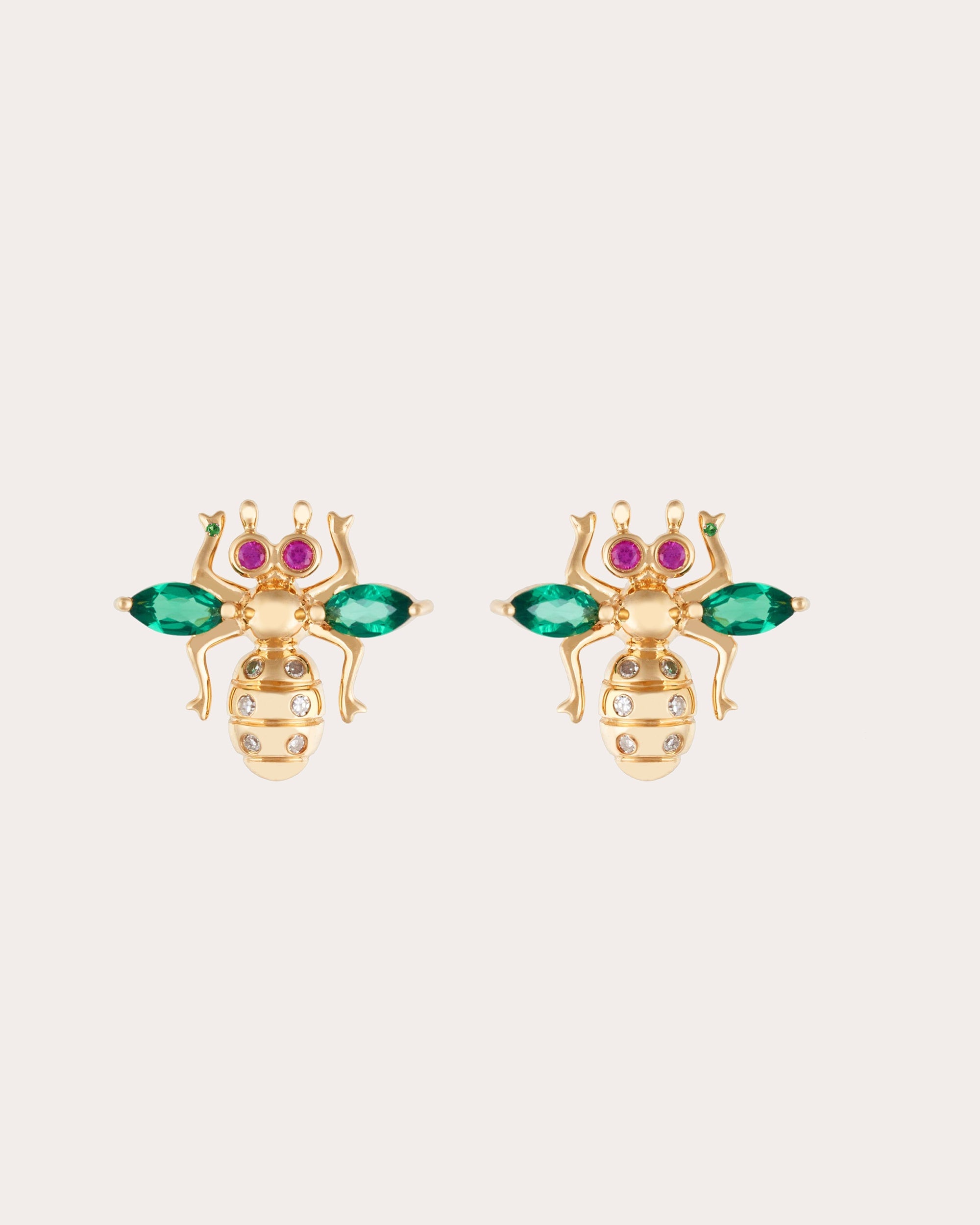 Mini Ceratina 18K Gold Green Spinel Ruby and Diamond Stud Earrings