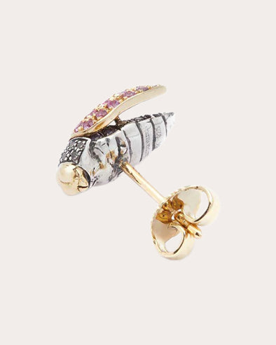 Pink Sapphire Mini Scarab Wings Stud Earring
