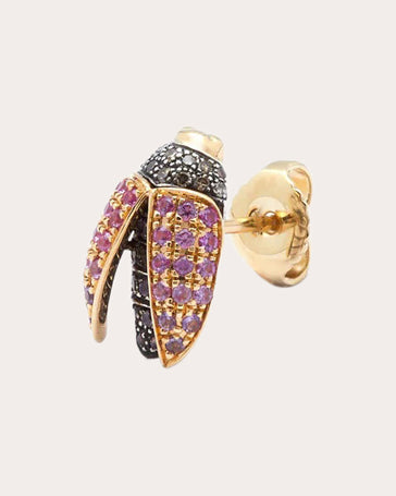 Pink Sapphire Mini Scarab Wings Stud Earring