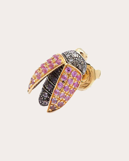 Pink Sapphire Mini Scarab Wings Stud Earring