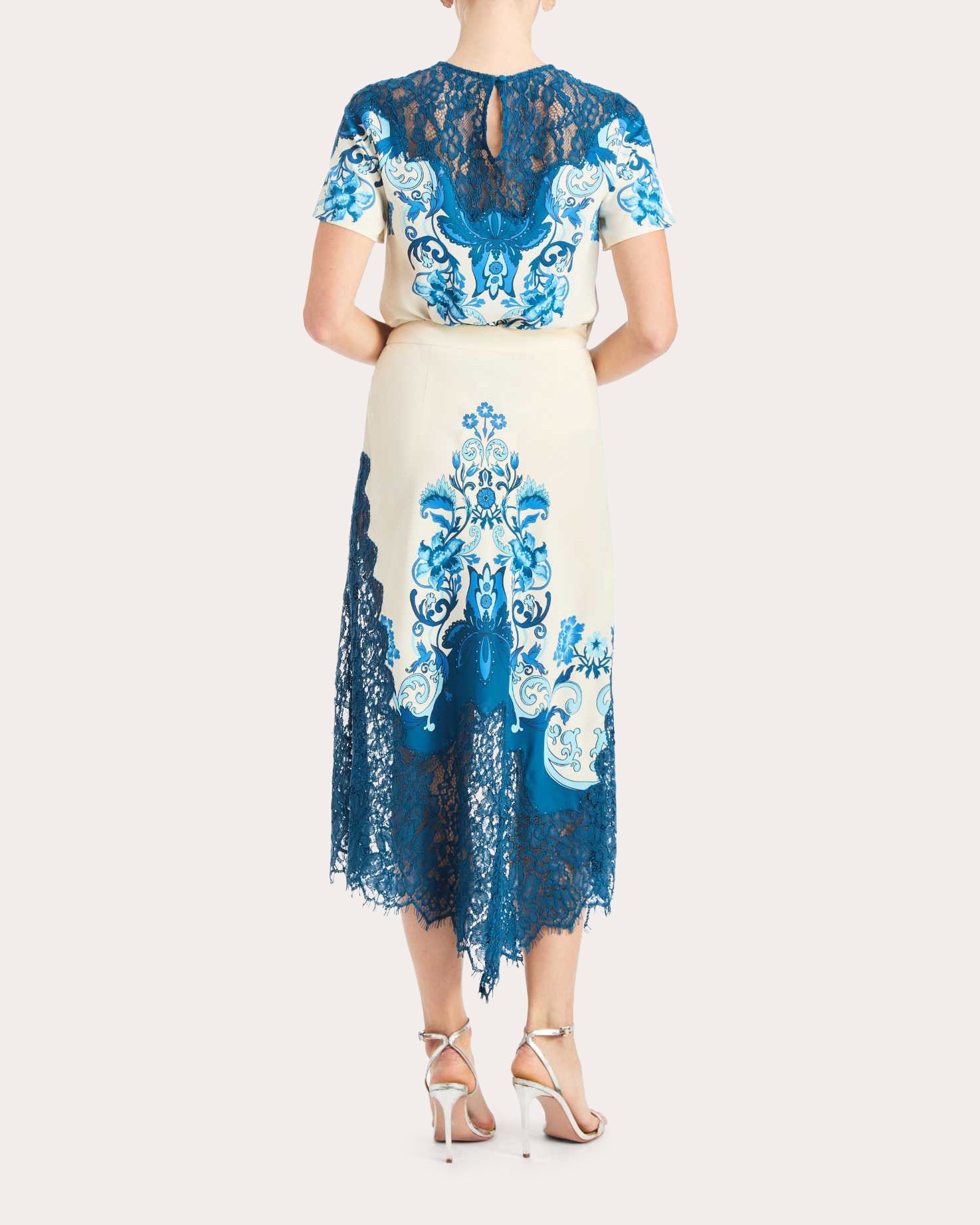 Morgan Floral Twill Lace Crewneck Top