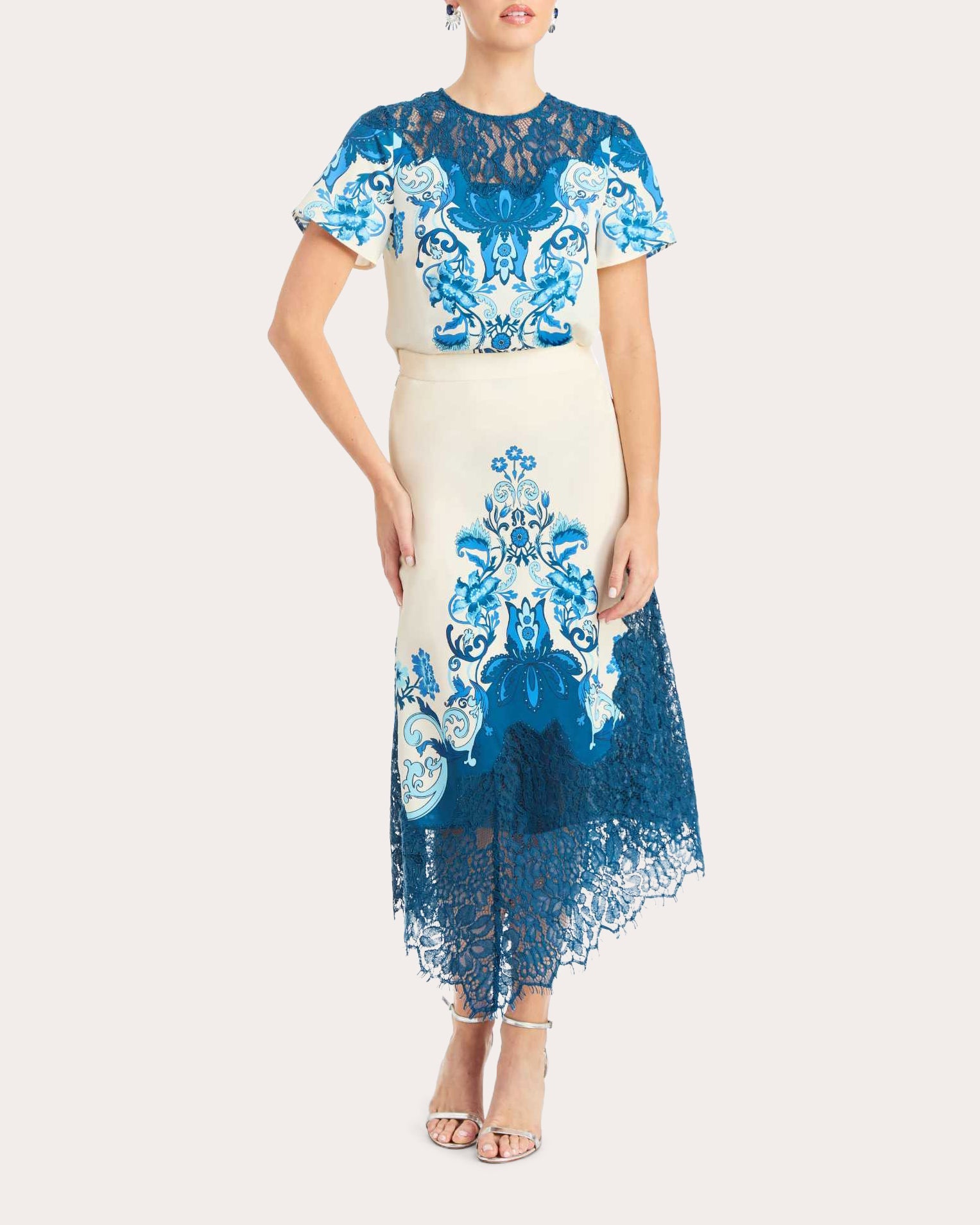 Morgan Floral Twill Lace Crewneck Top