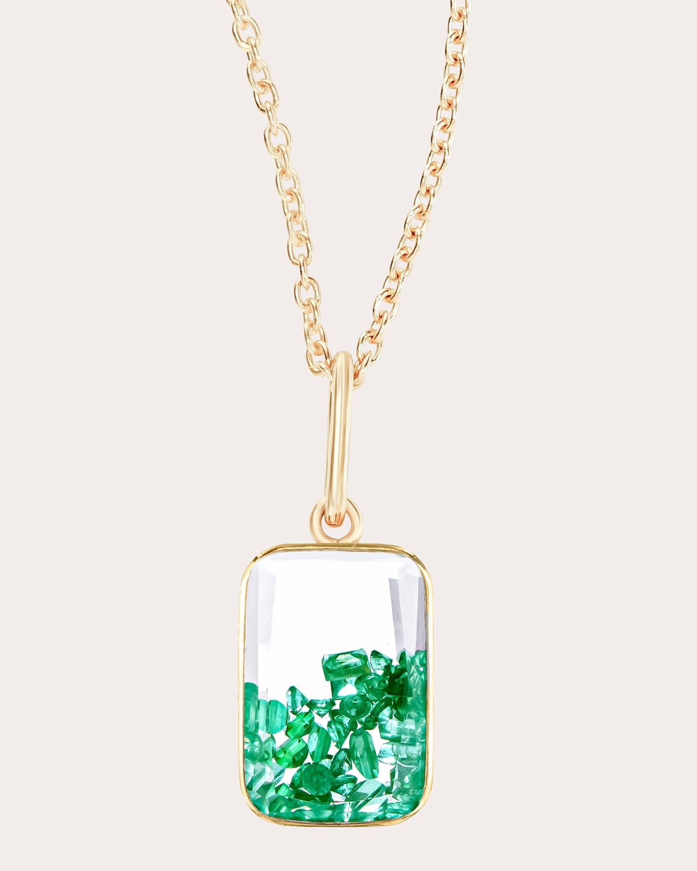 Emerald & 18k Gold Ten Fourteen Shaker Pendant Necklace
