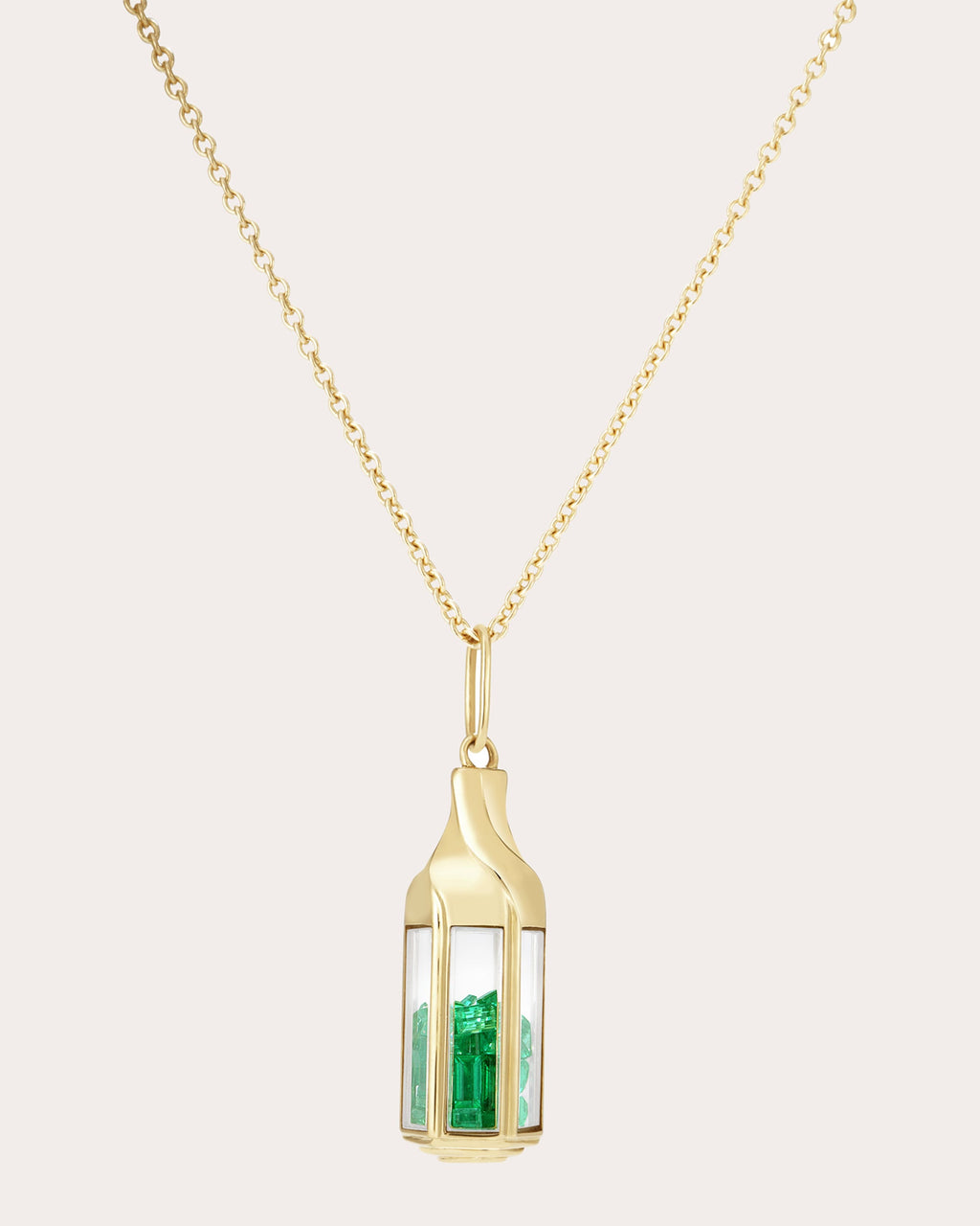 Emerald & 18k Gold Farol Shaker Pendant Necklace