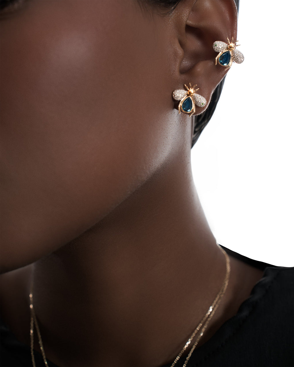 Blue Topaz & Diamond Abeja Real Stud Earrings