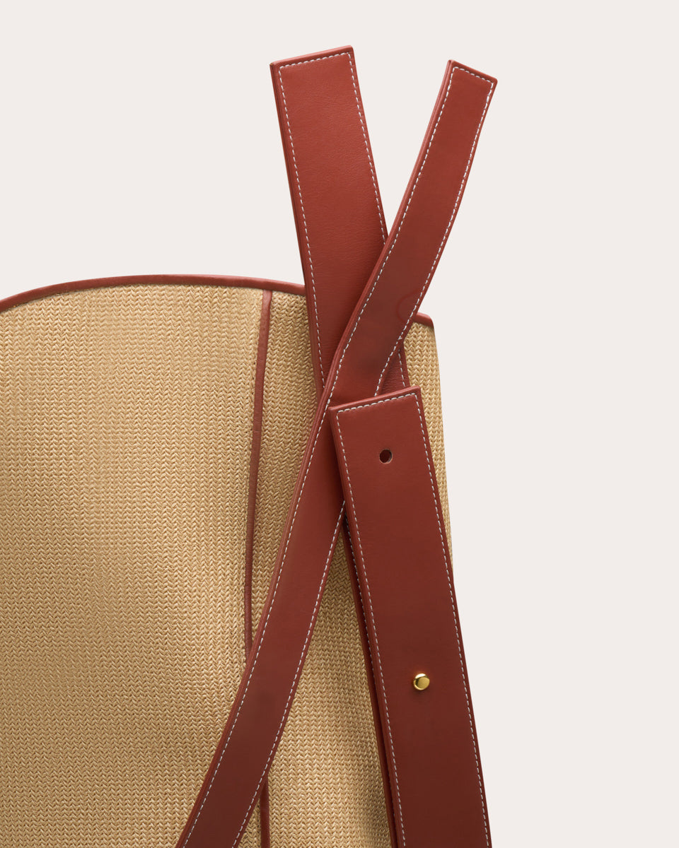 Saturn 2.0 Oversized Leather-Trimmed Raffia Tote