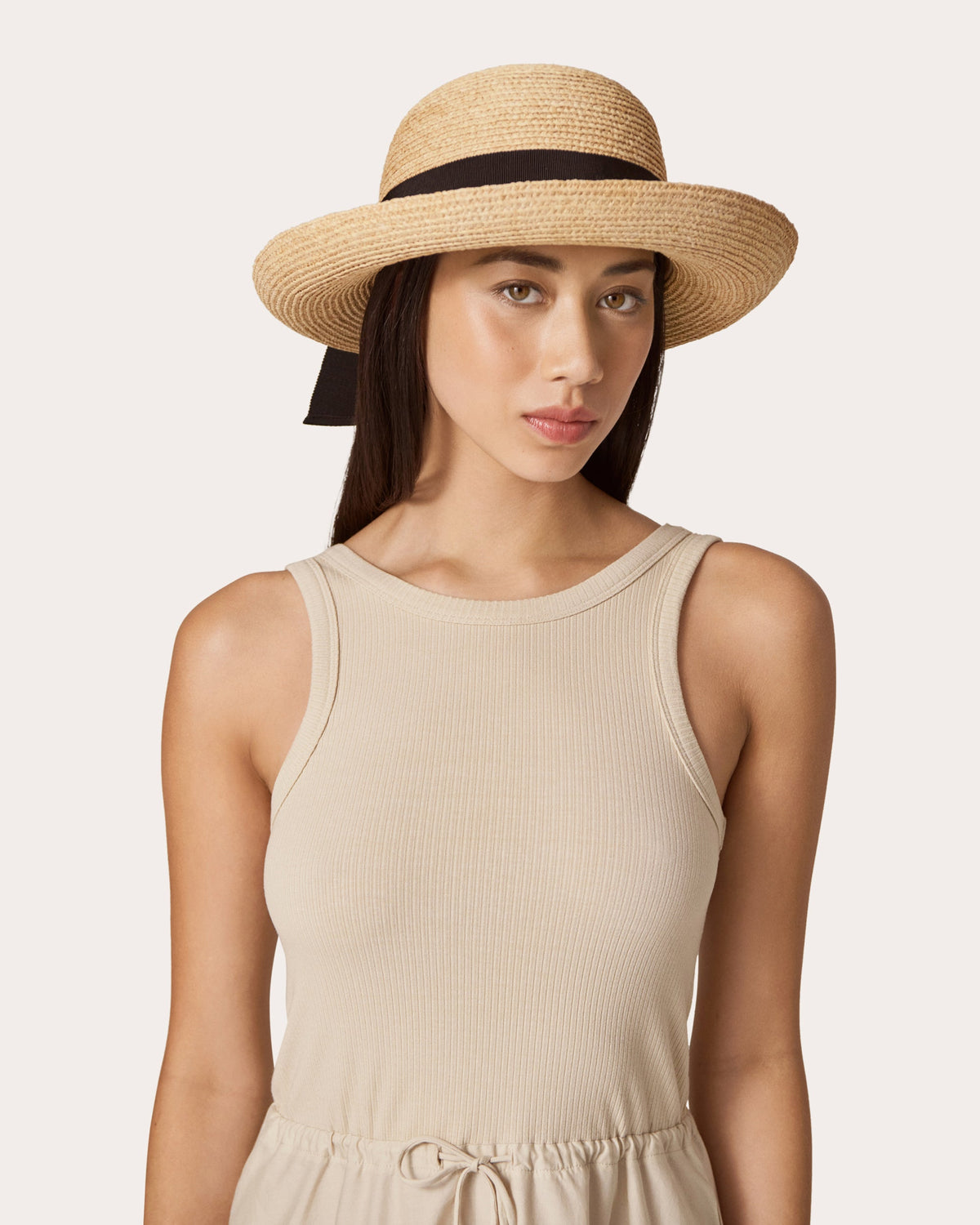 Newport Grosgrain-Trimmed Raffia Sun Hat