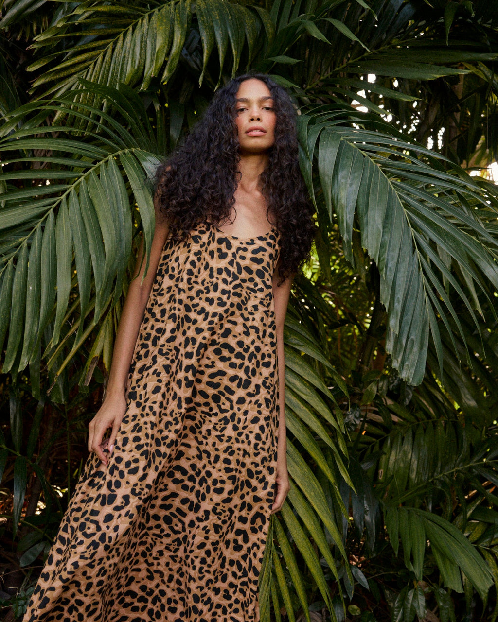 Heather Leopard Cotton Maxi Slip Dress