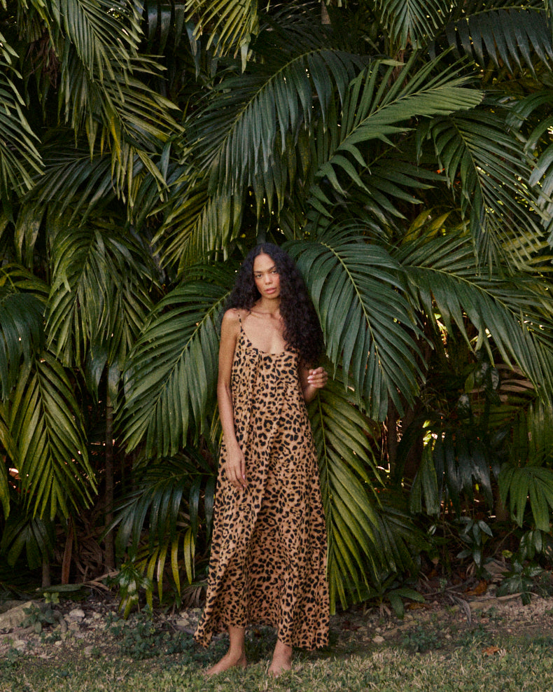Heather Leopard Cotton Maxi Slip Dress