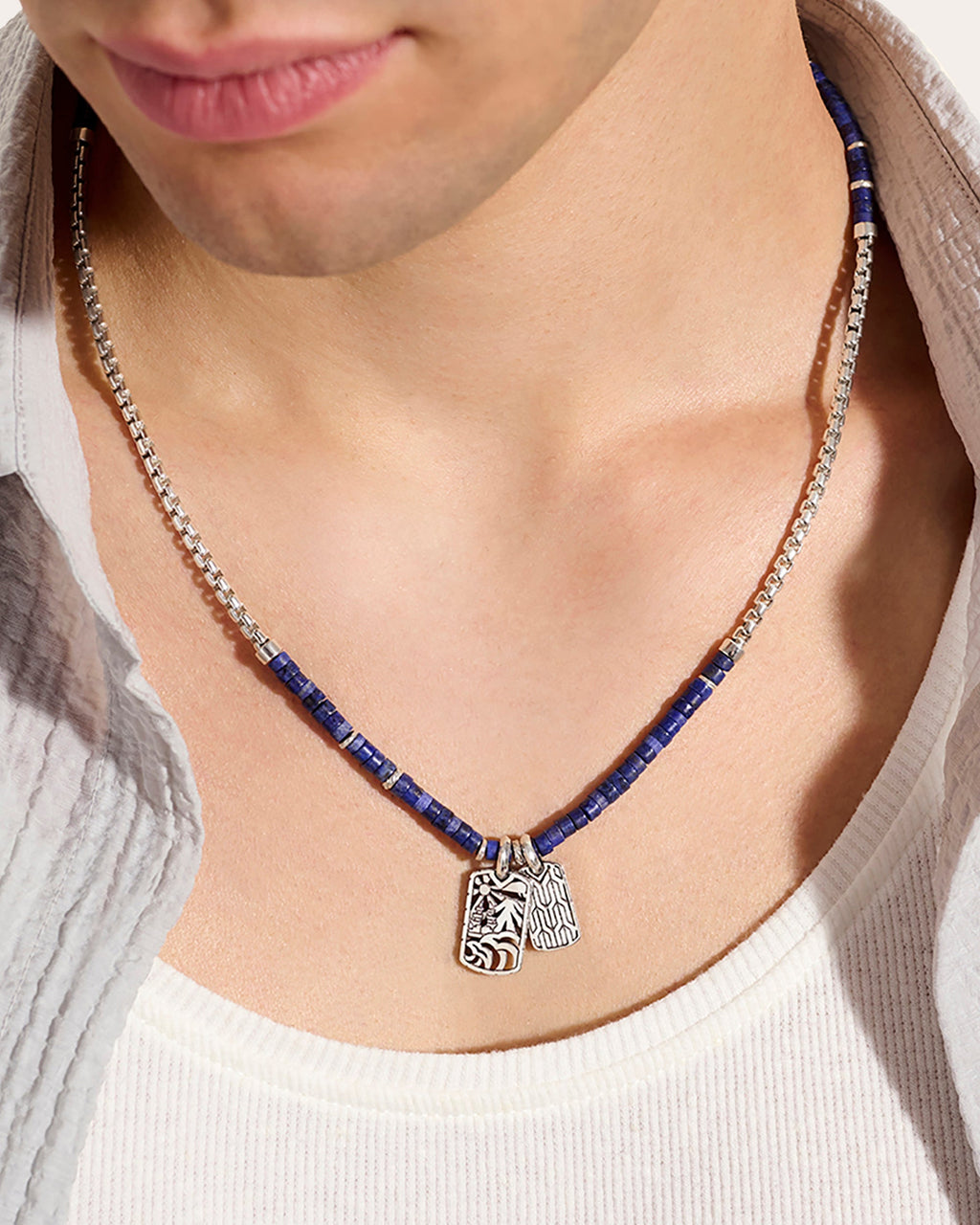Lapis Lazuli Heishi Tag Pendant Necklace