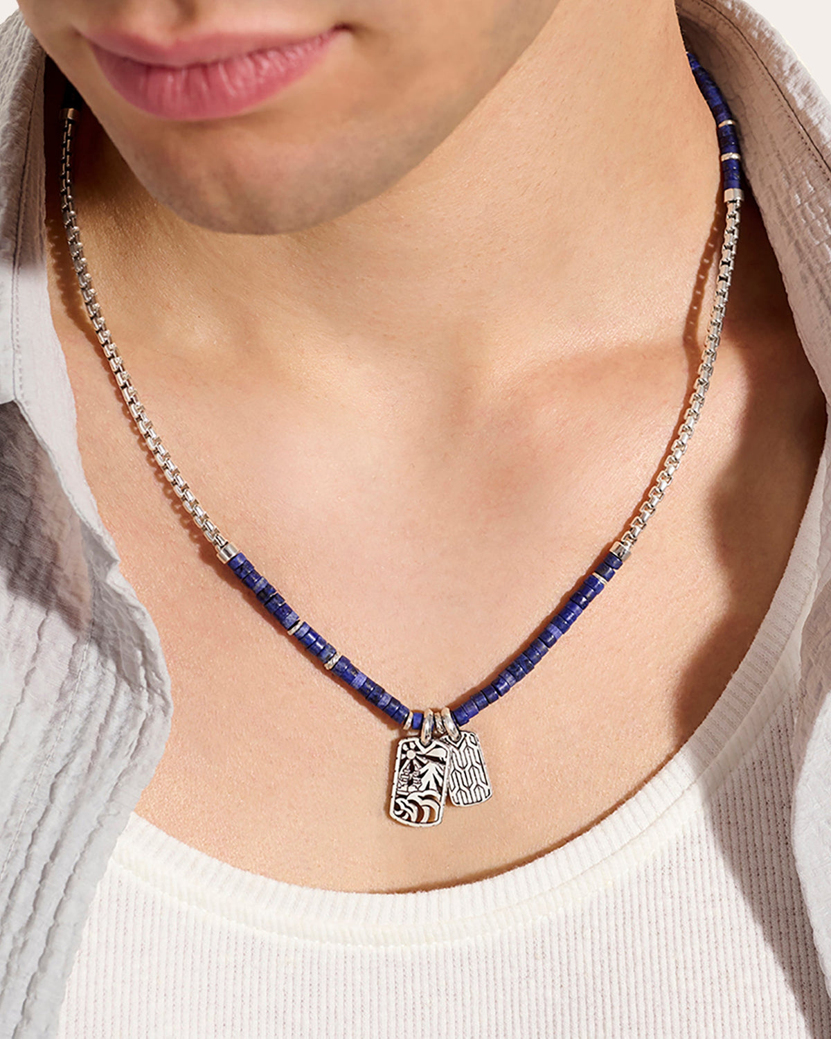 Lapis Lazuli Heishi Tag Pendant Necklace