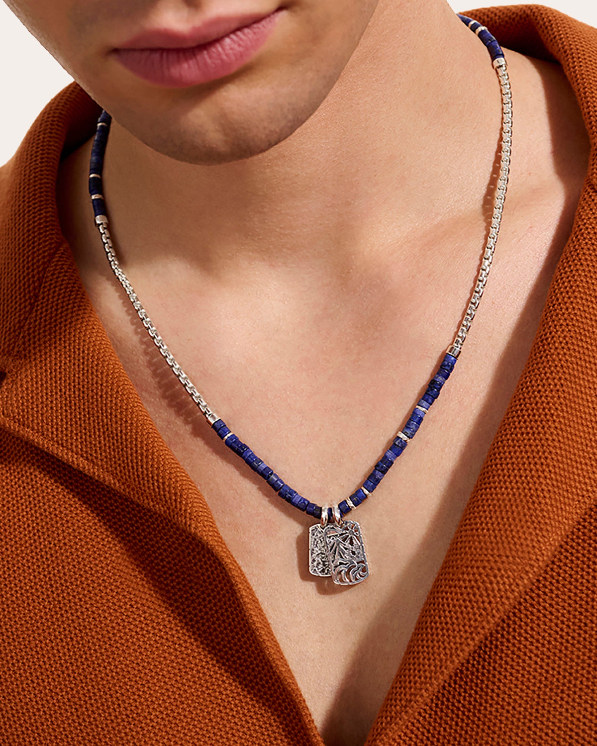 Lapis Lazuli Heishi Tag Pendant Necklace