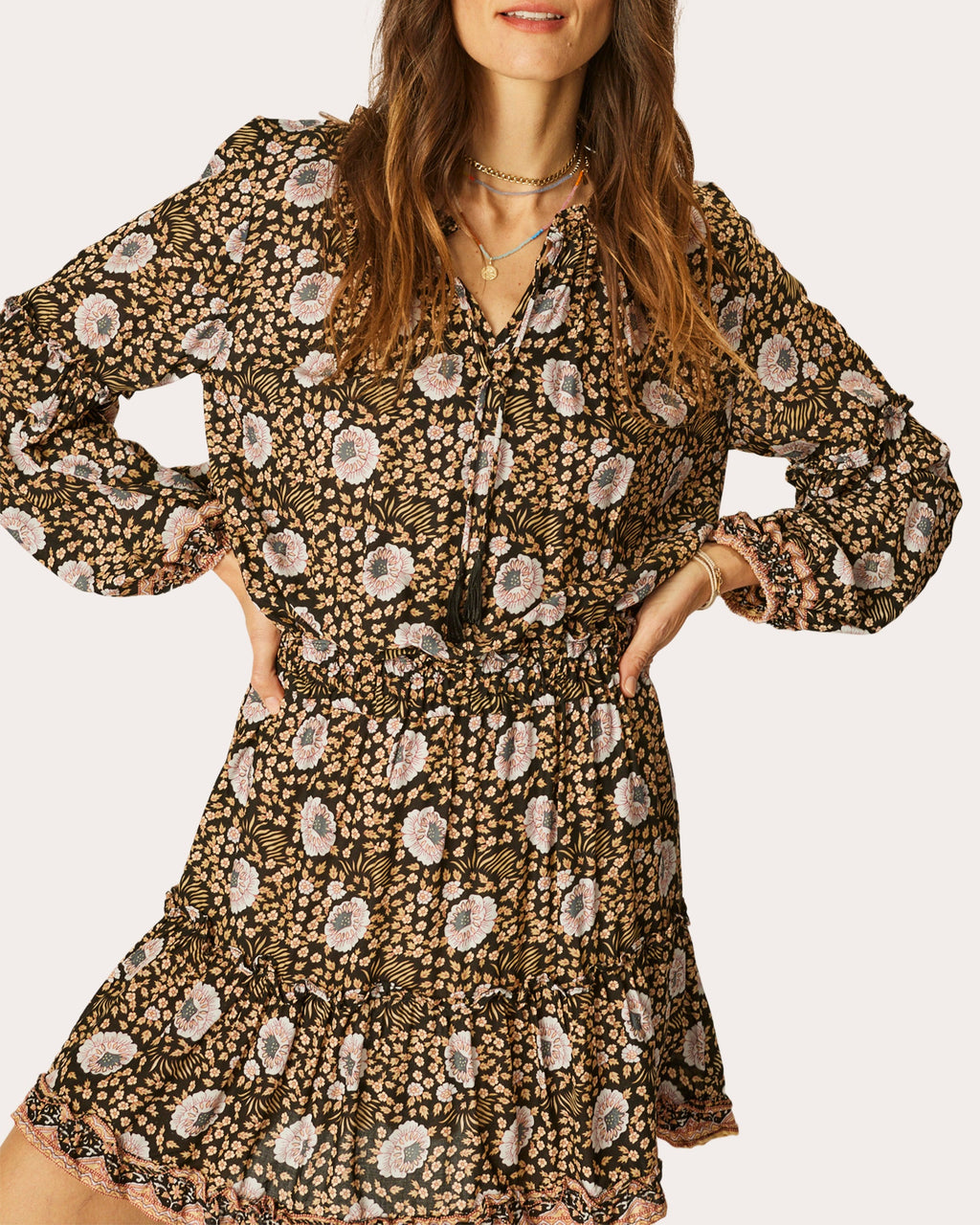 Maggie Floral Tie-Neck Ruffle Mini Dress