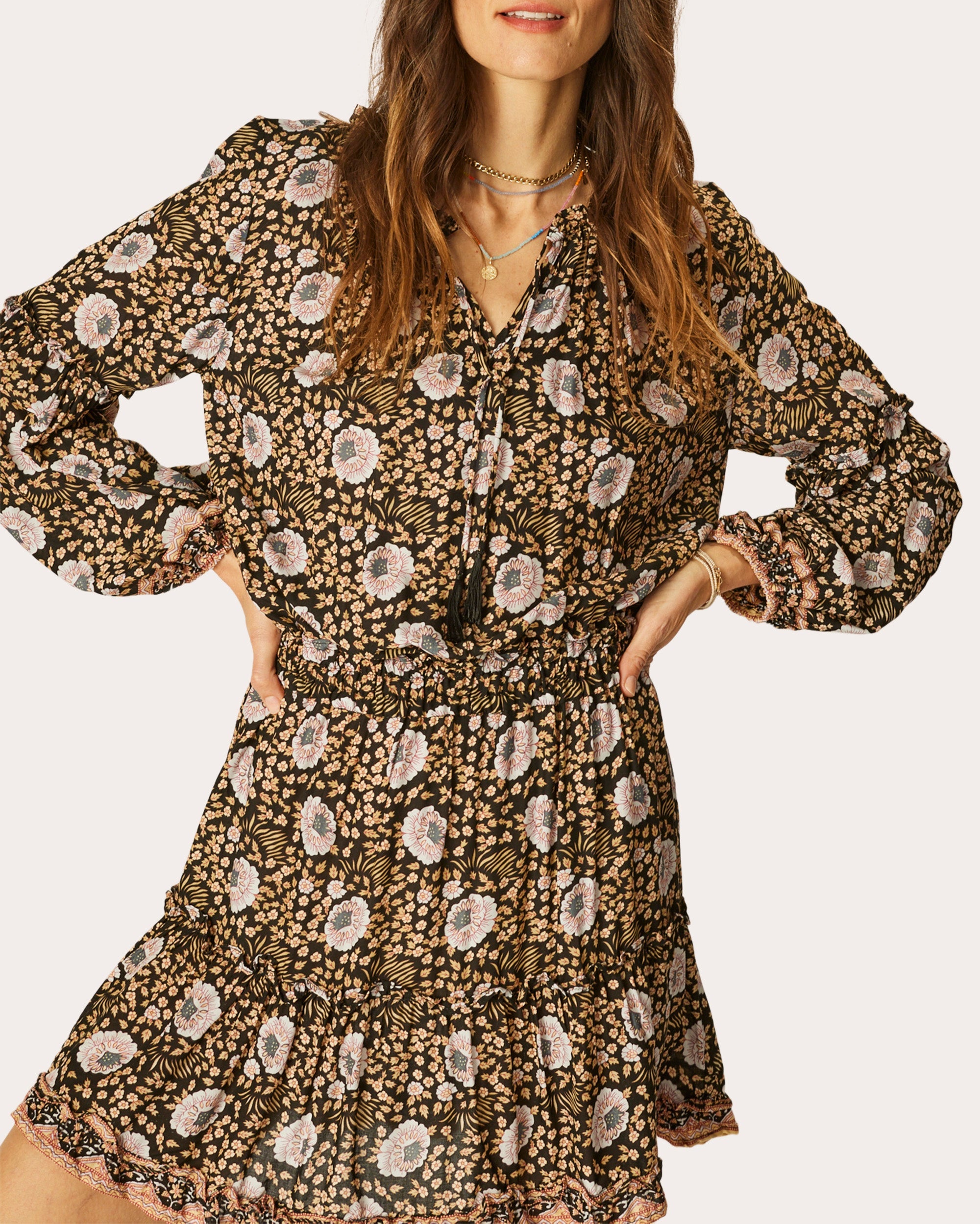 Maggie Floral Tie-Neck Ruffle Mini Dress