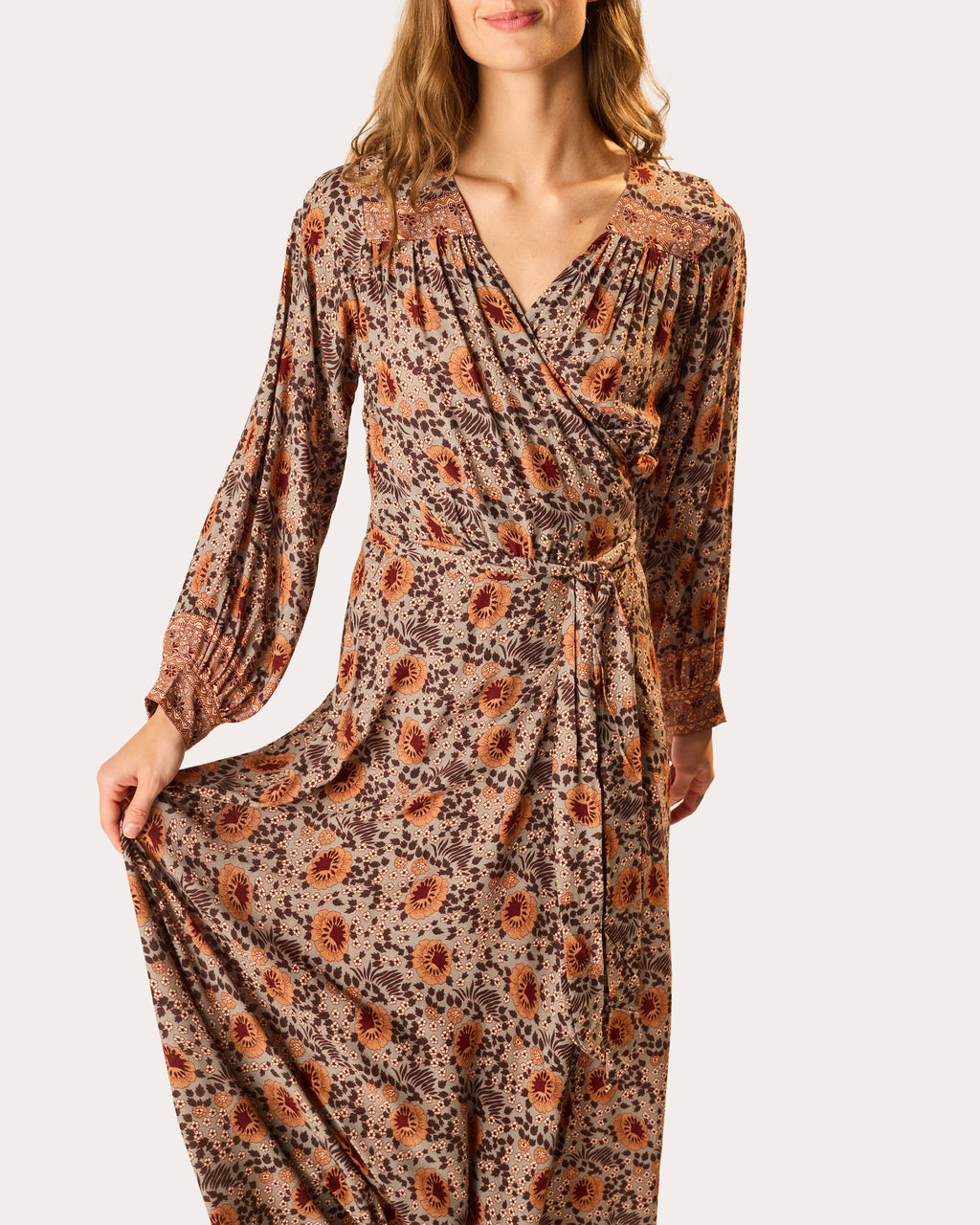Kate Floral Gathered Wrap Maxi Dress