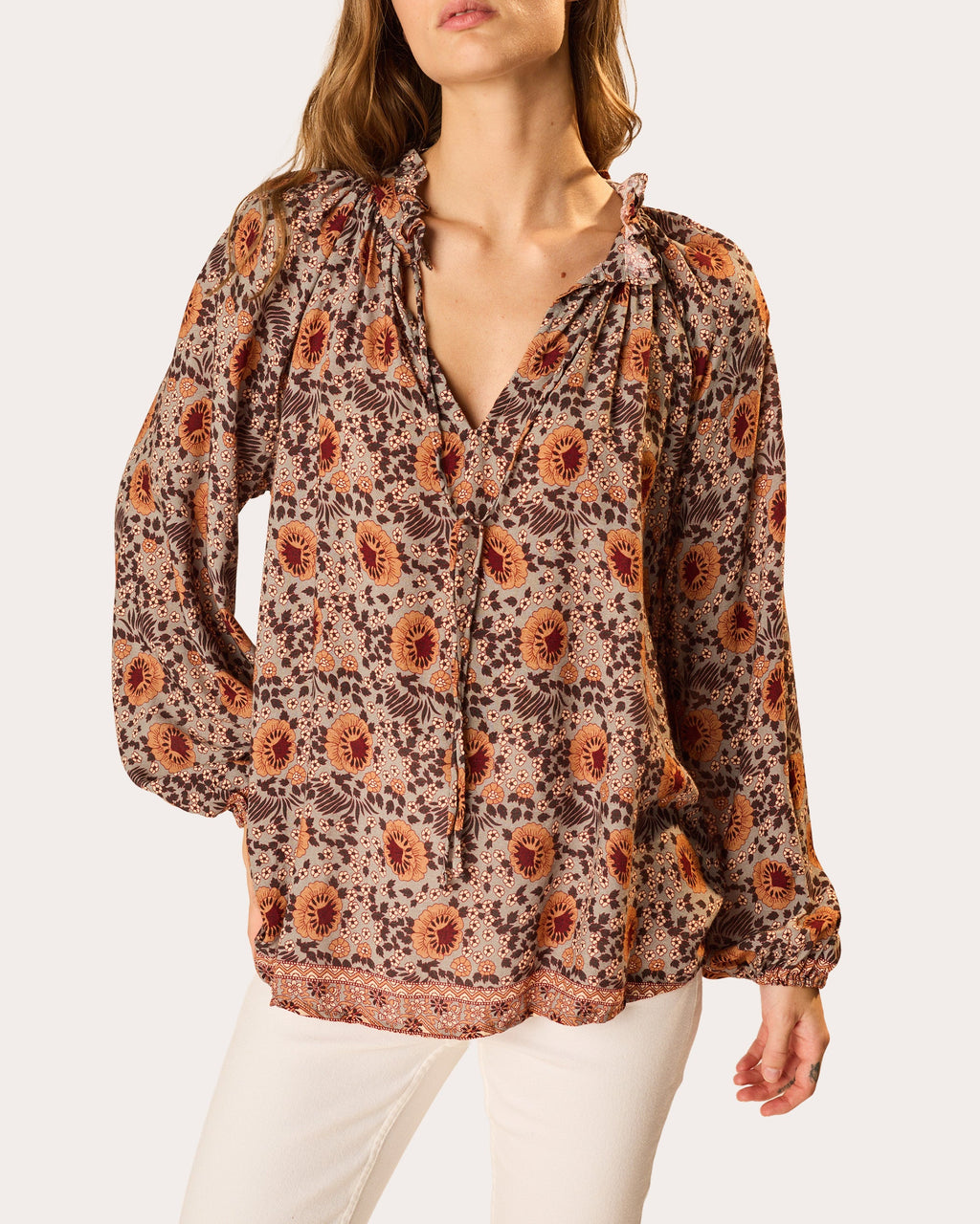 Penny Floral Gathered Ruffle Blouse