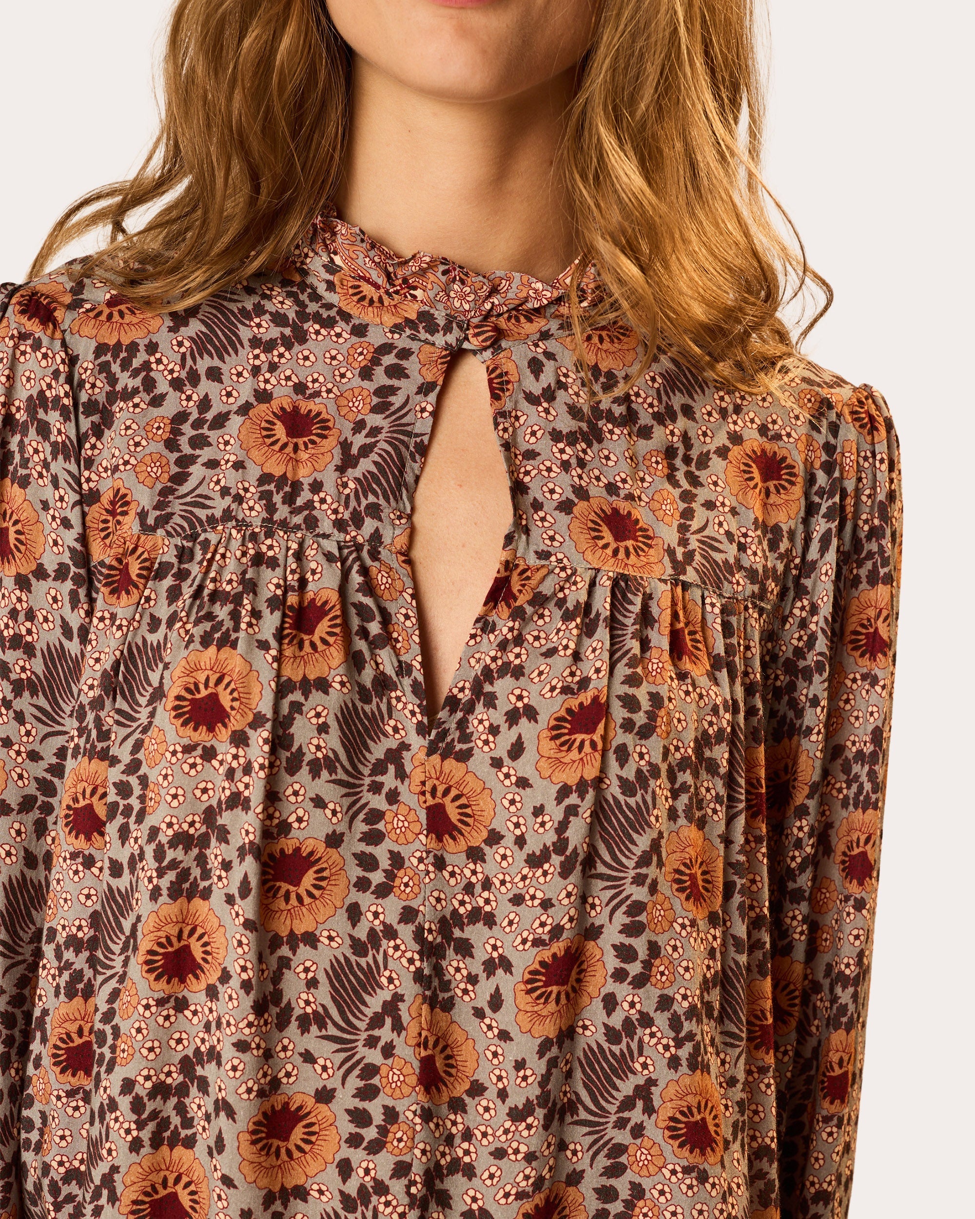 Georgia Floral Gathered Ruffle Top