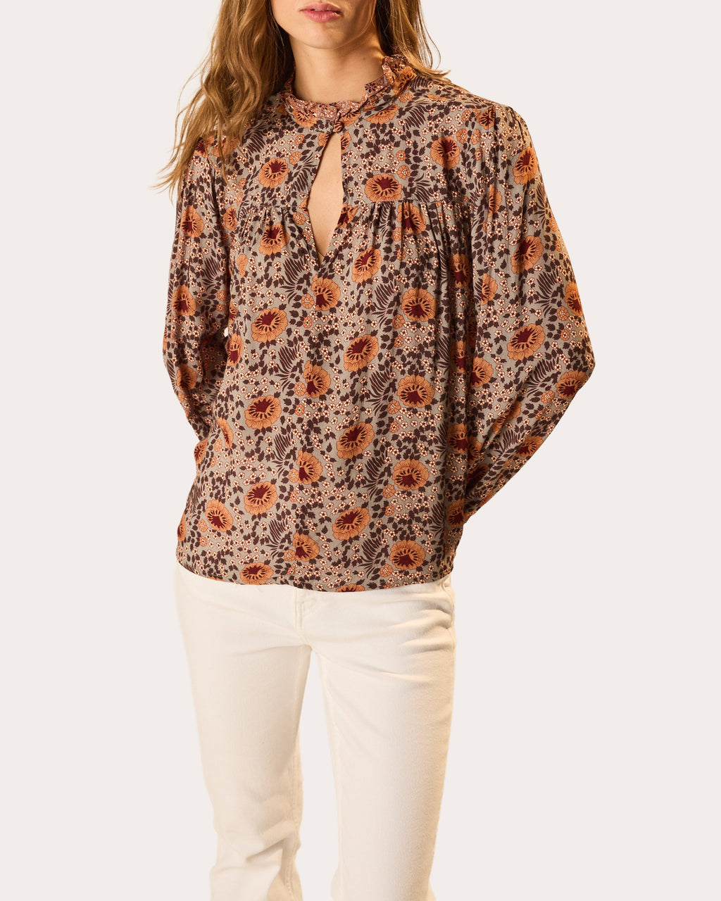 Georgia Floral Gathered Ruffle Top