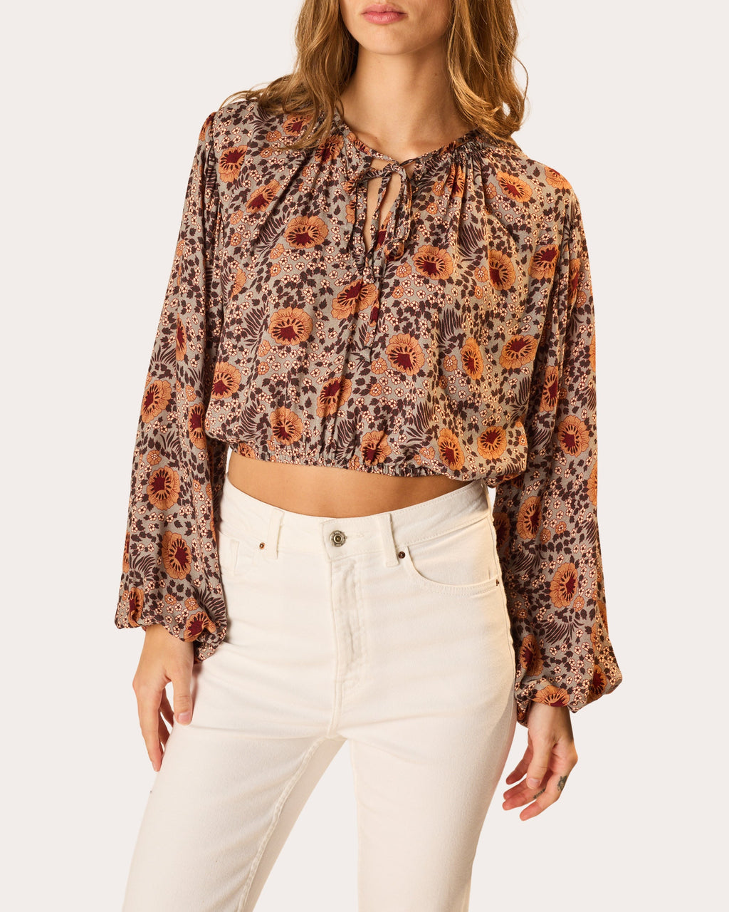 Amelia Floral Tie-Neck Crop Top