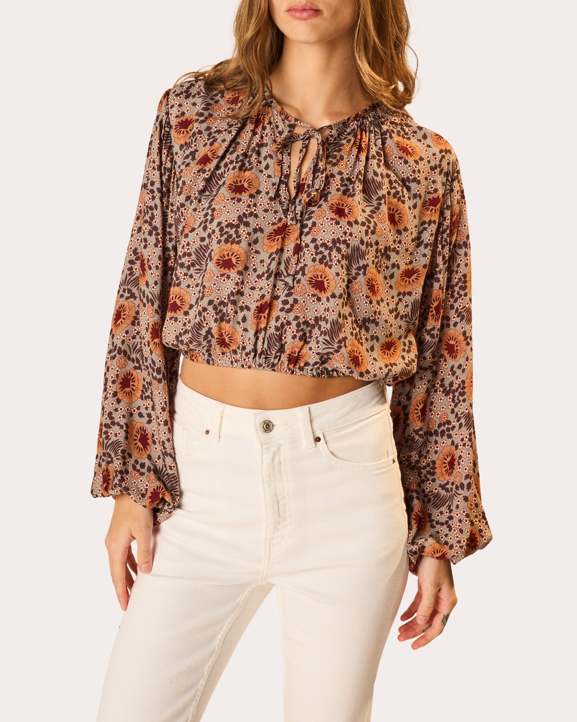 Amelia Floral Tie-Neck Crop Top
