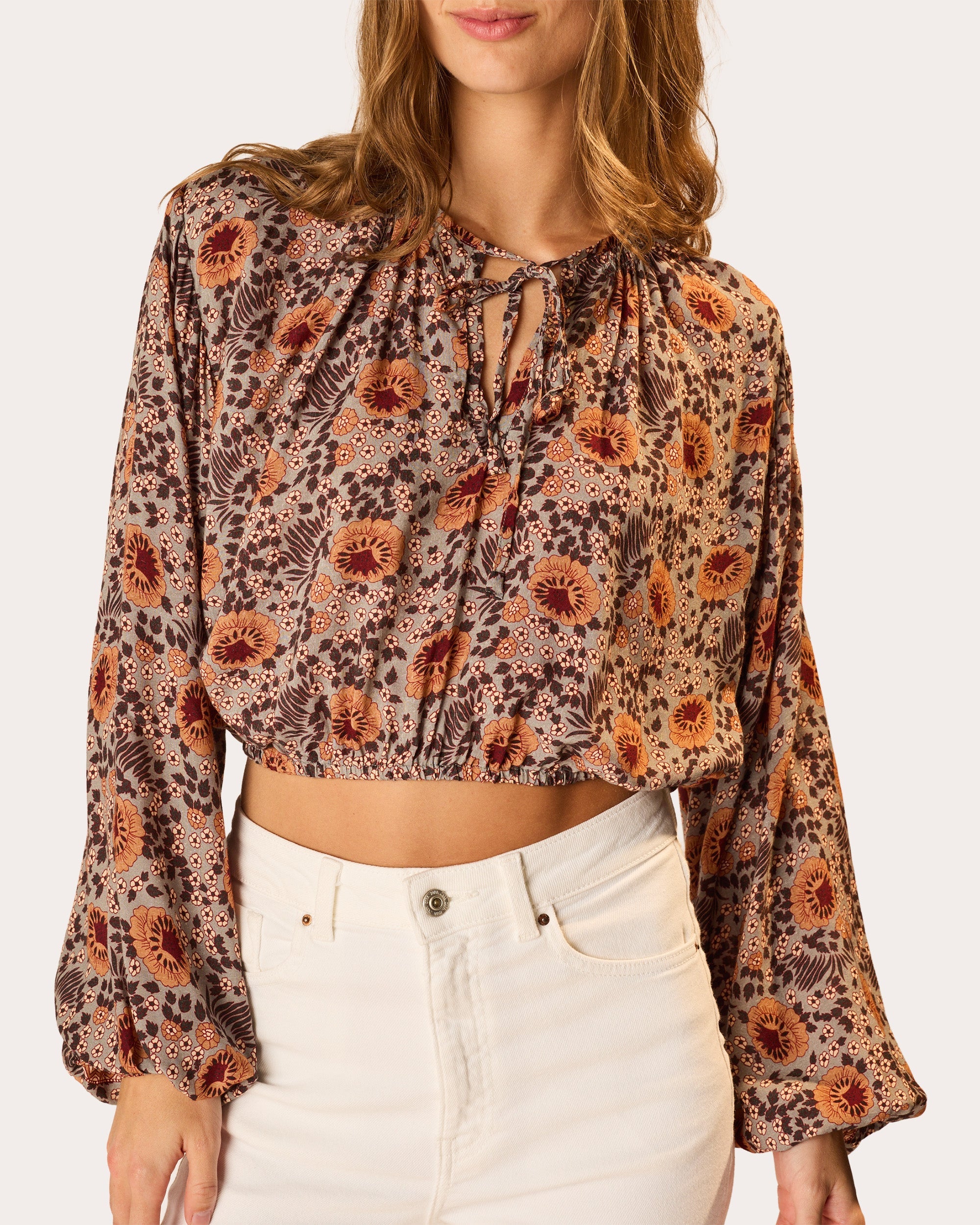 Amelia Floral Tie-Neck Crop Top