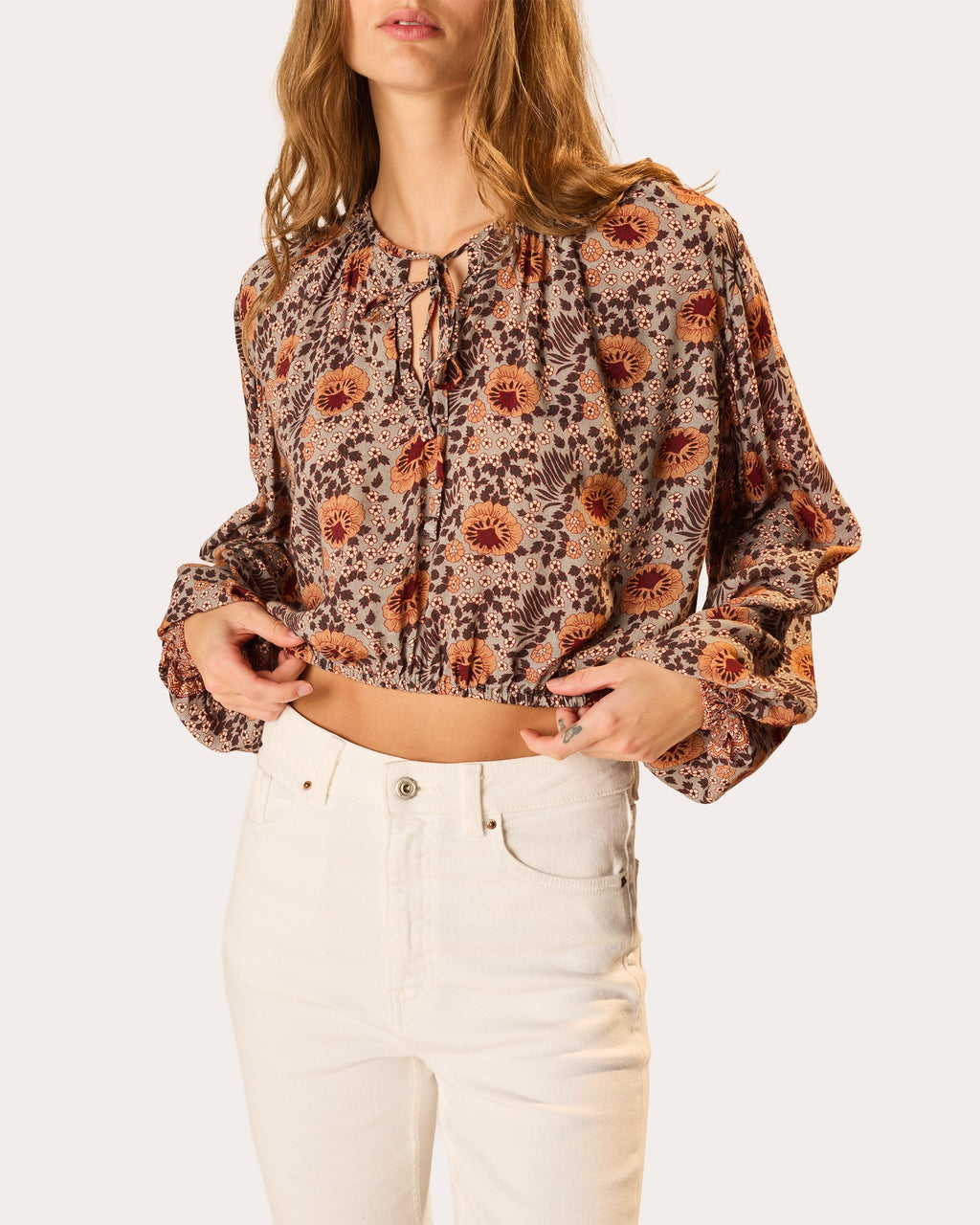 Amelia Floral Tie-Neck Crop Top